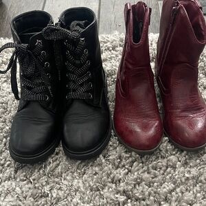 SO Black/Cat Combat & Jack Burgundy Western Boots sz 1